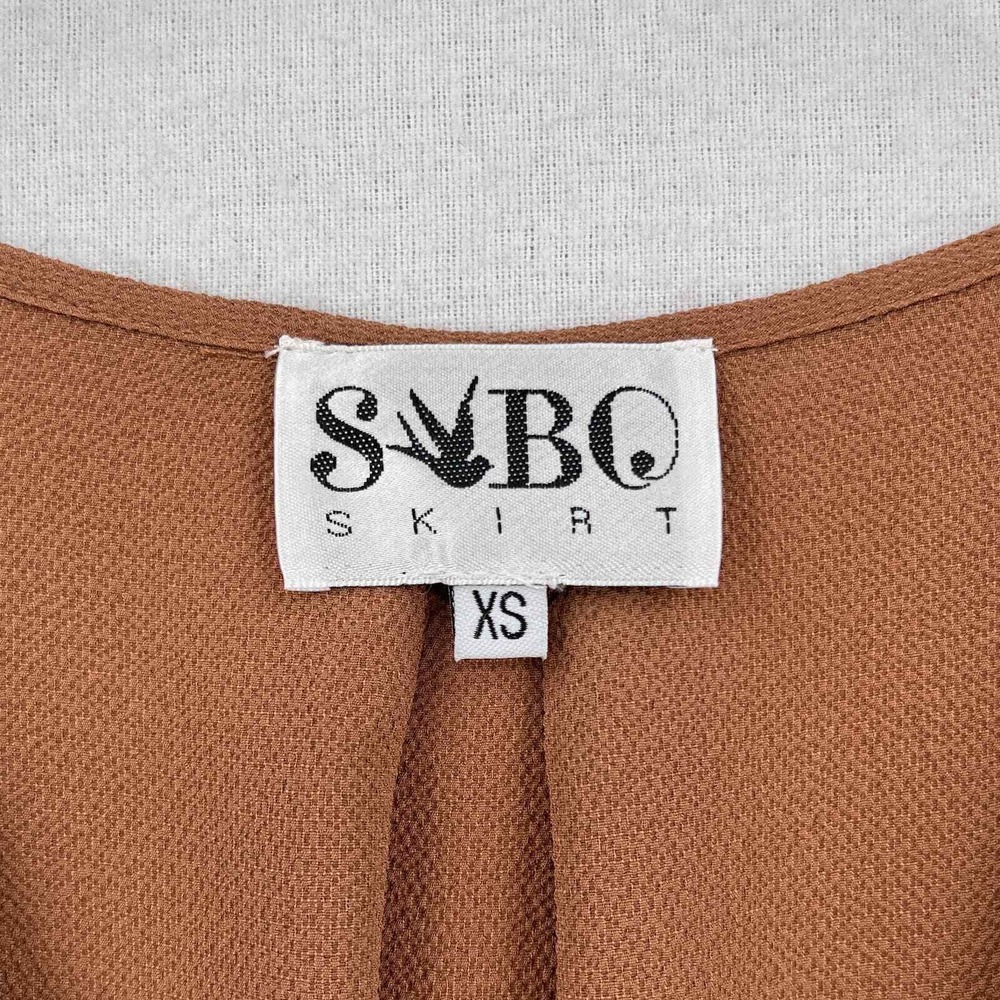 SABO SKIRT Mini Dress Women XS Brown Wrap Long Sleeve Smocked Waist Pull on - Picture 8 of 16